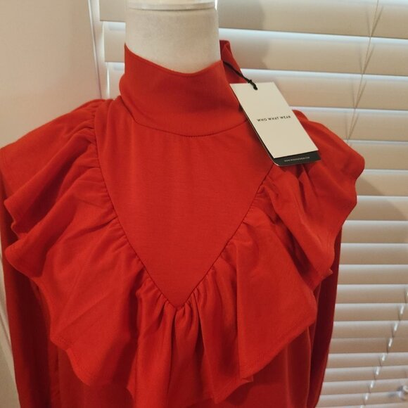 Who What Wear Vibrant Red Long Sleeve Blouse/Dress. NWT. Size Small. - Picture 2 of 12